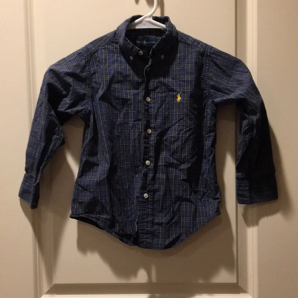 Ralph Lauren boys button down long sleeves plaid shirt size 4/4T blue yellow